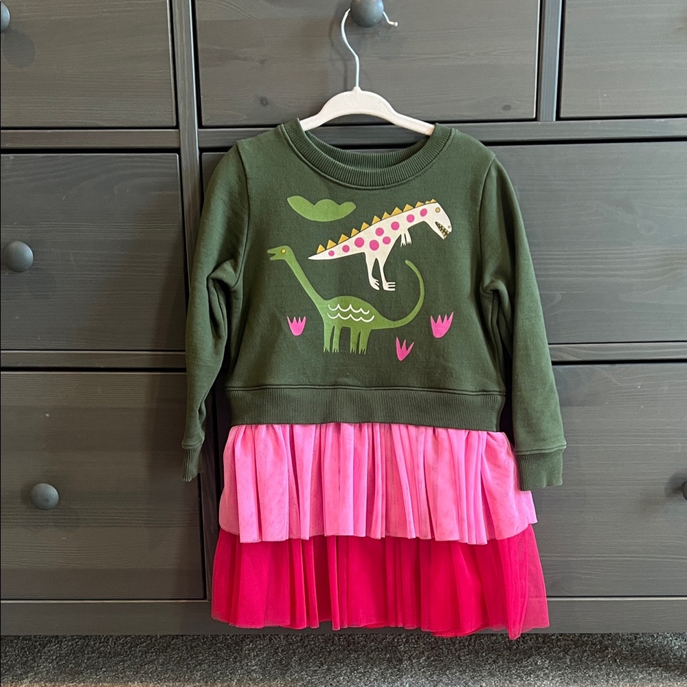 Piccolina Size 3T Green and Pink Dinosaur Sweatshirt and Tulle Dress
